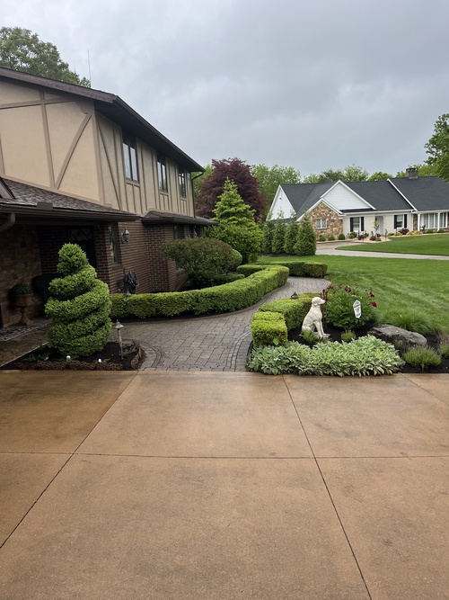 Finished hardscape and planting bed with stone edging